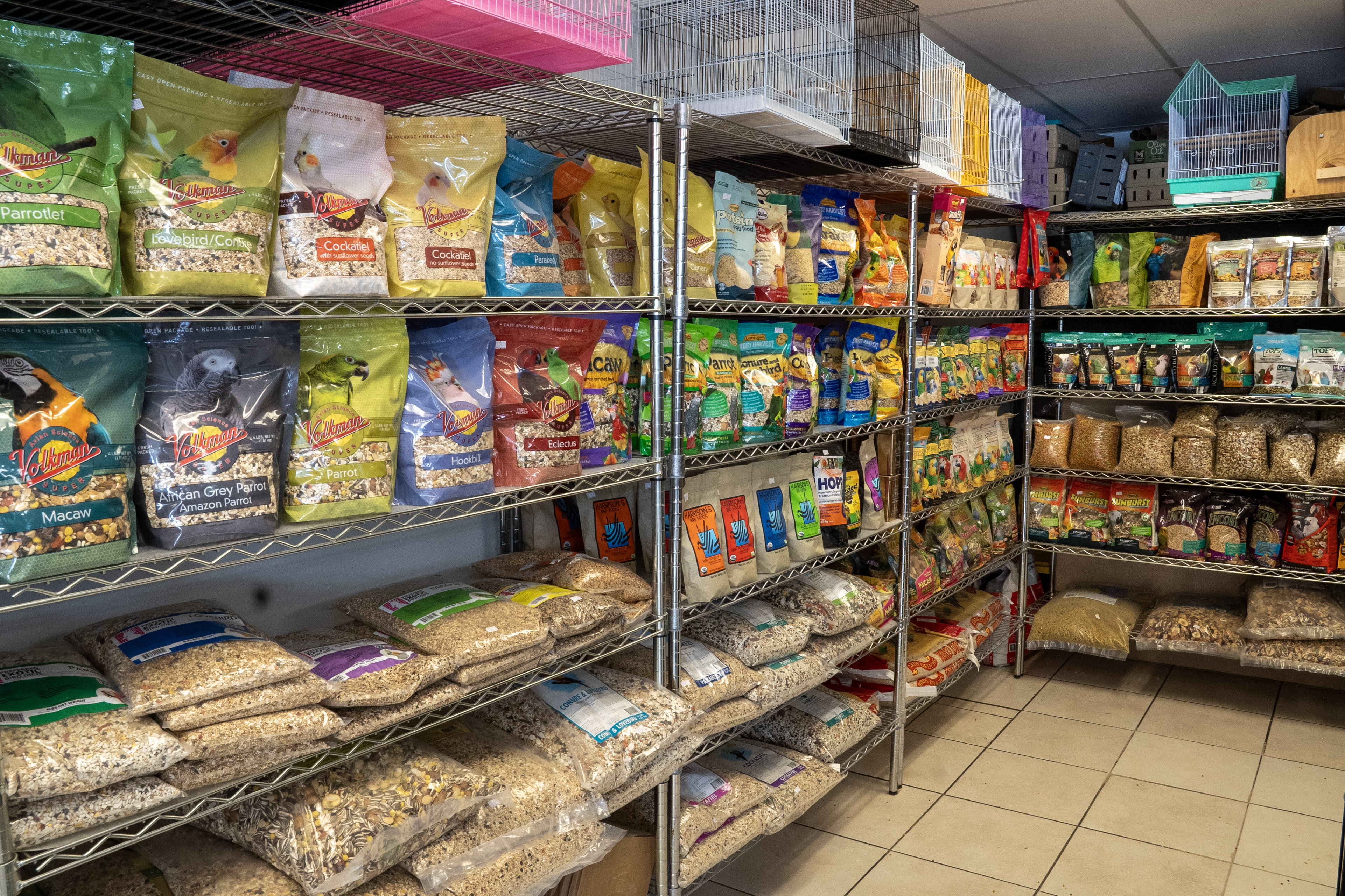 Bird food on shelves